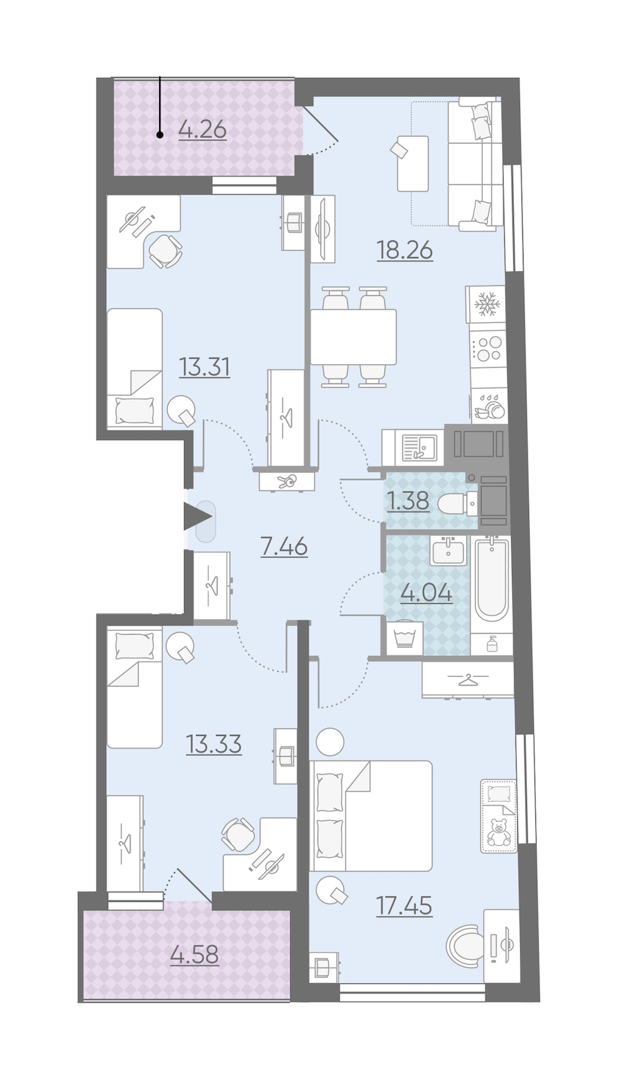 Трехкомнатная квартира в : площадь 79.65 м2 , этаж: 13 – купить в Санкт-Петербурге